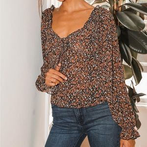 Lulus Autumn Blooms Black Floral Print Ruffled Long Sleeve Top